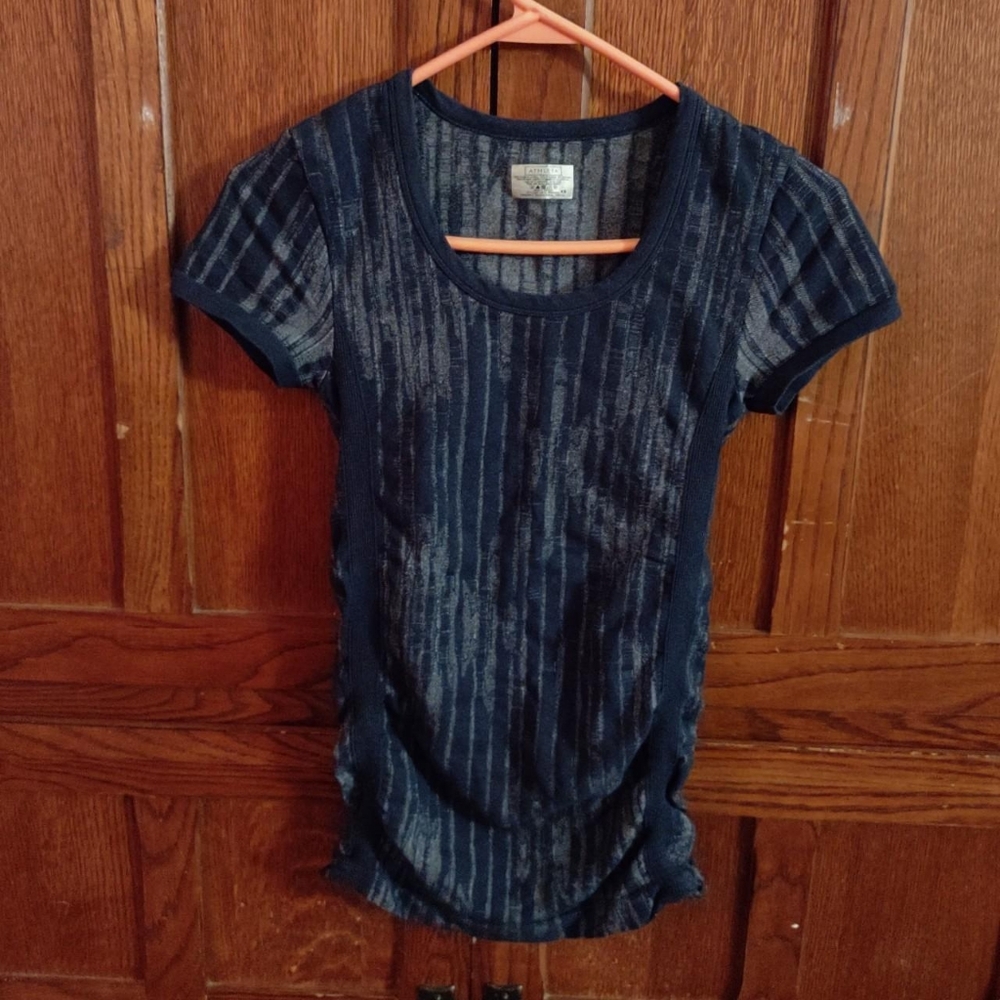Athleta Organic Cotton Rouched stretch grain camo print navy blue active wear